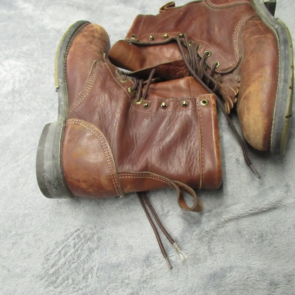 Double H Boots Mens 8.5D Brown Leather Work Kiltie Safety Steel Toe RARE VTG
